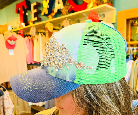 OCEAN BLUE SEQUIN TRUCKER CAP