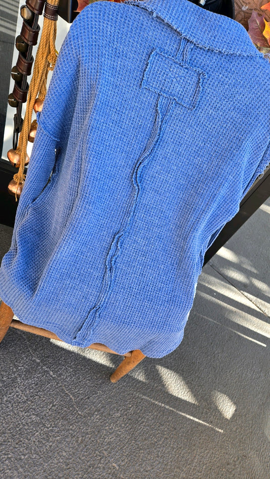 WAFFLE POLO SWEATSHIRT