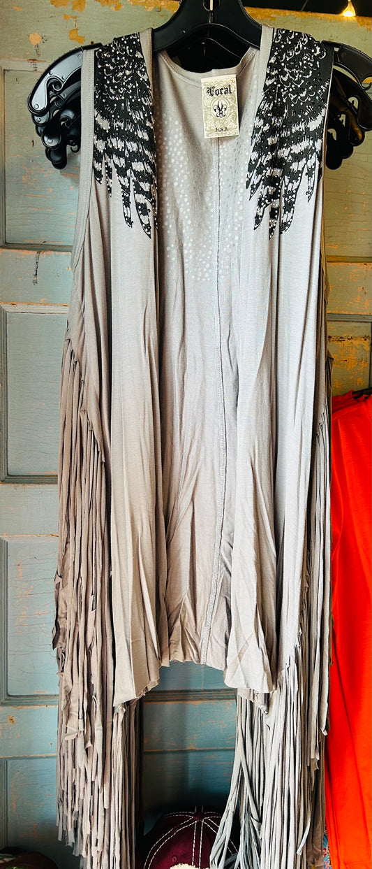 EAGLE PRINT FRINGE VEST