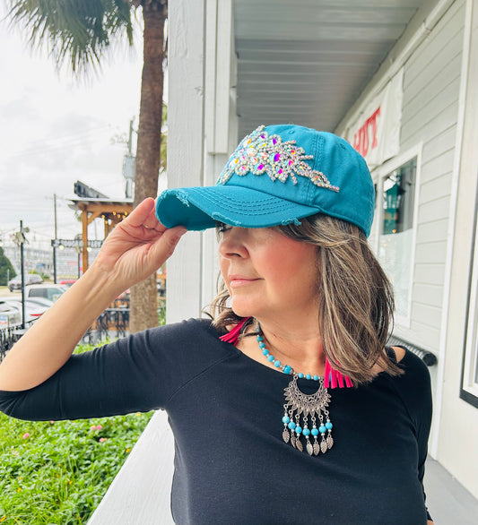 TURQUOISE RHINESTONE CAP