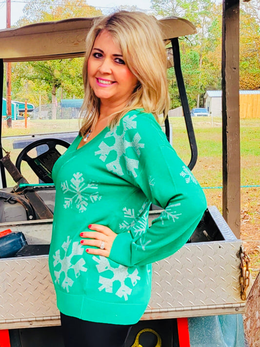 Green Snowflake Sweater