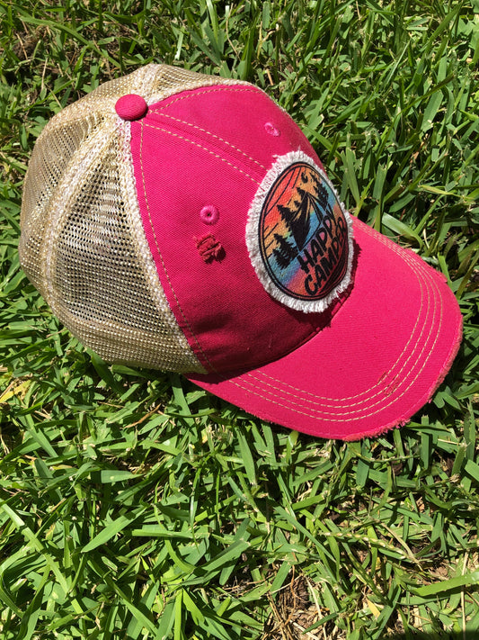 Happy Camper Pink Baseball Cap