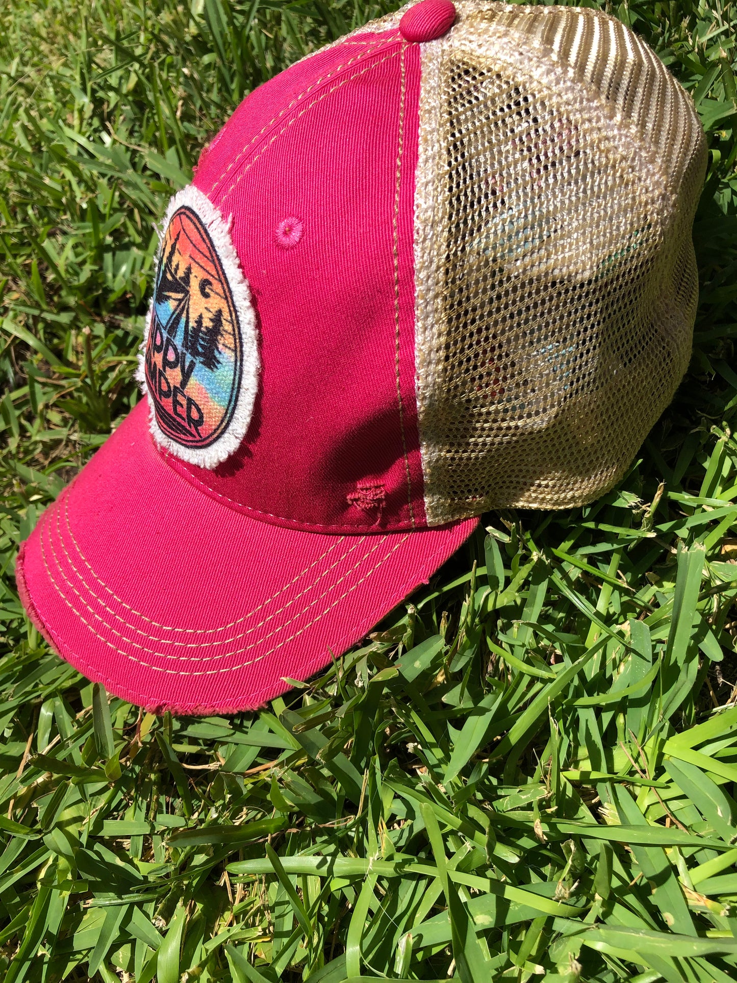 Happy Camper Pink Baseball Cap
