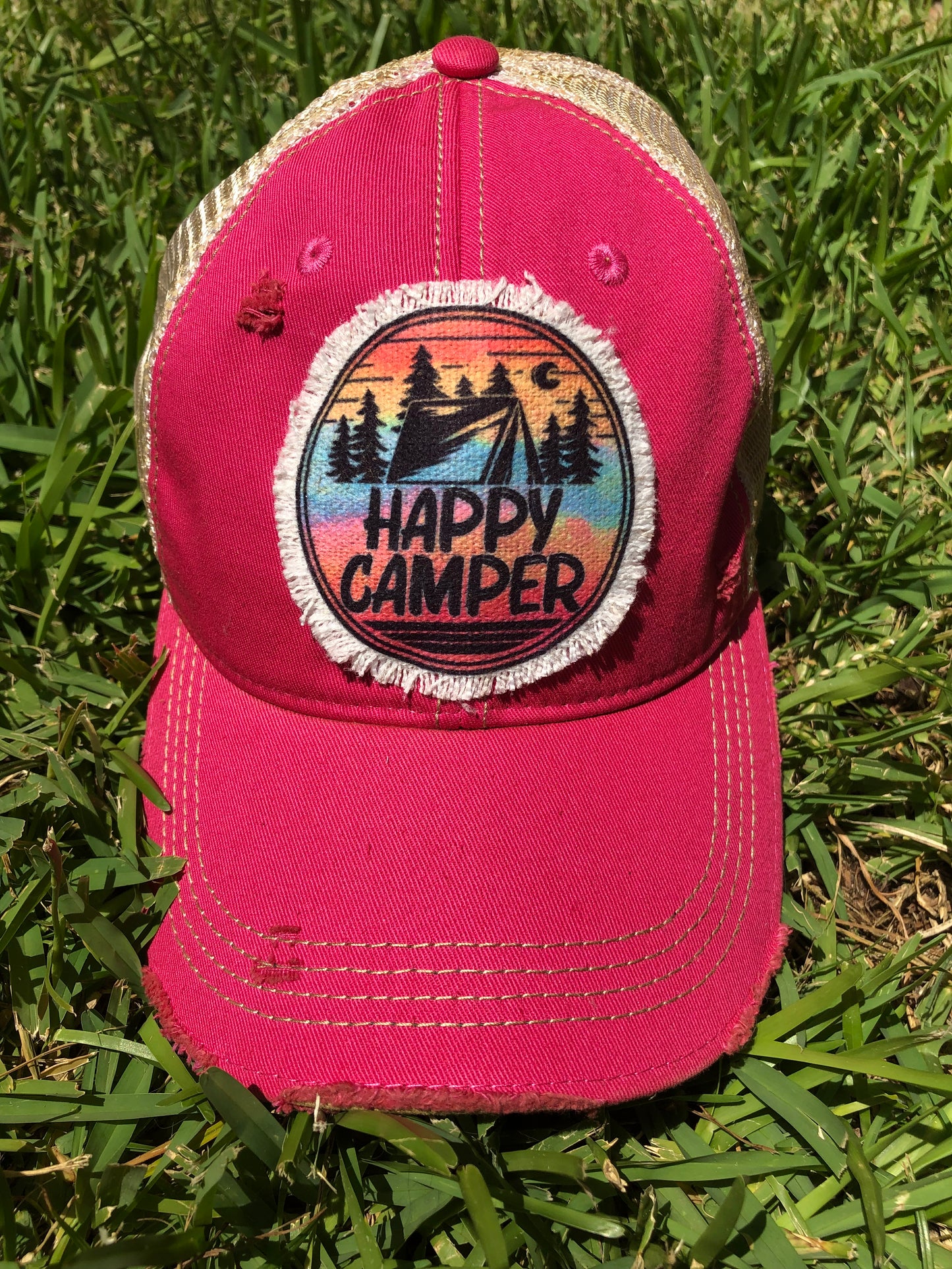 Happy Camper Pink Baseball Cap