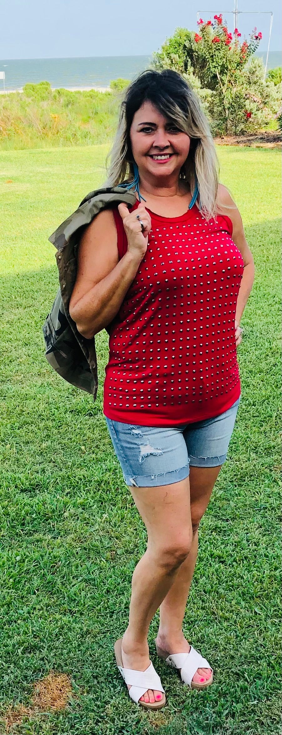 RED STUDDED TANK TOP