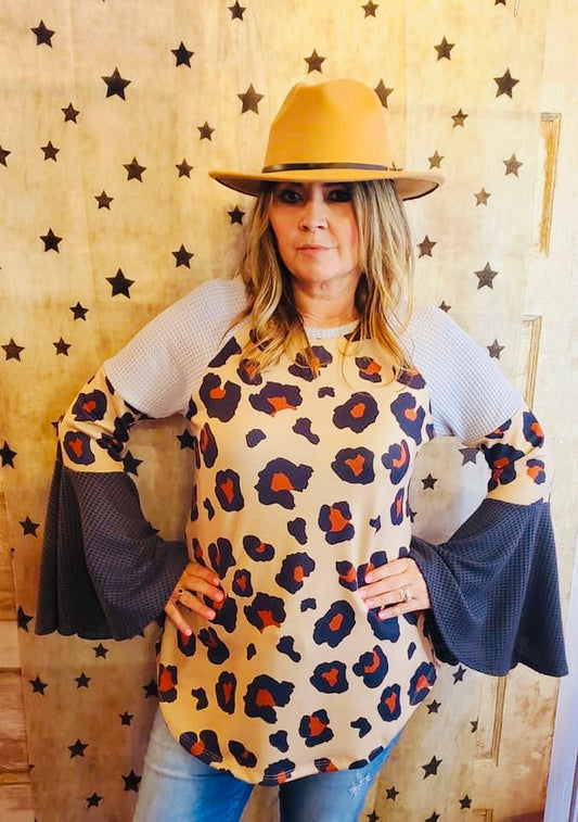 RAINING CLOUD WAFFLE LEOPEARD TOP