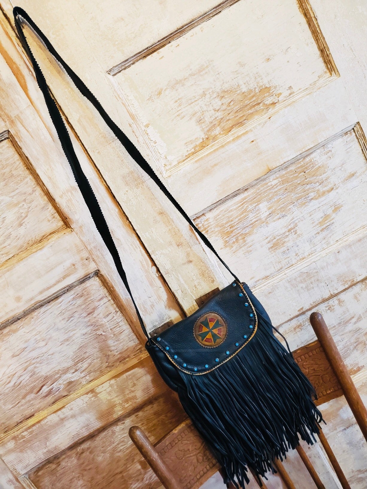 BLACK FRINGE LEATHER PURSE