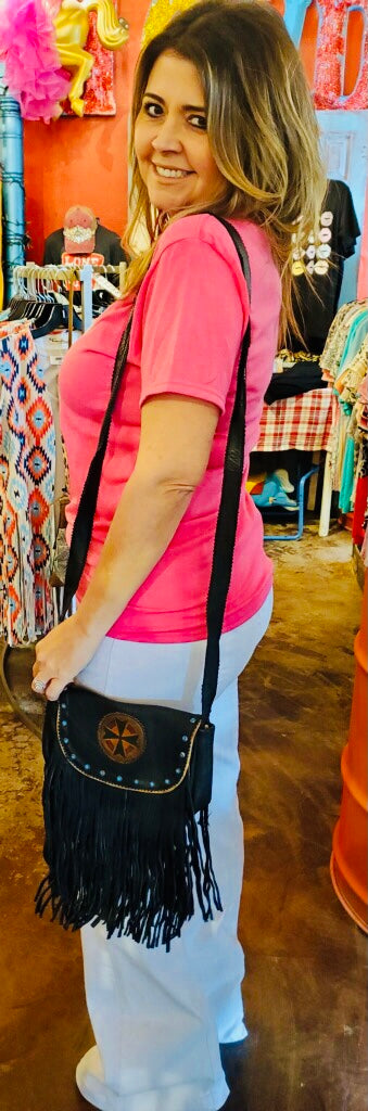 BLACK FRINGE LEATHER PURSE