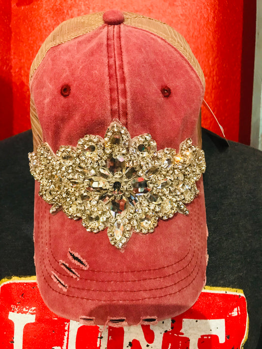 BURGUNDY BLING BASEBALL CAP