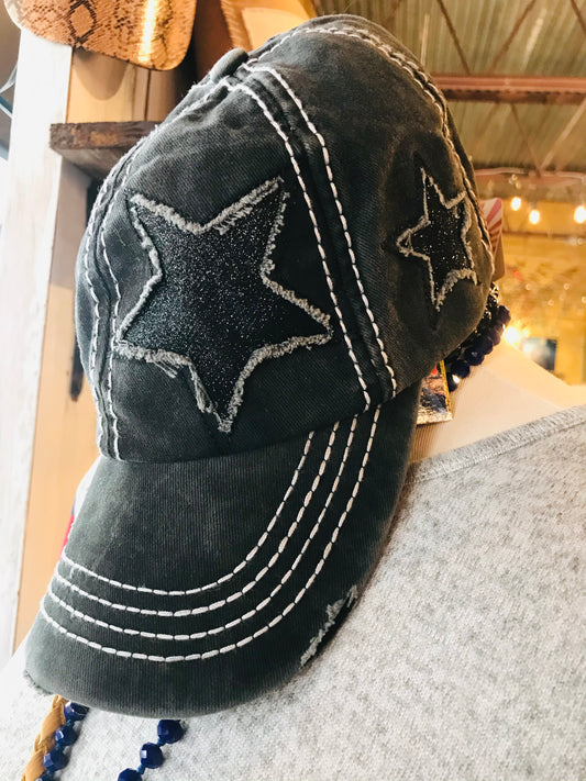 BLACK GLITTER STAR CAP