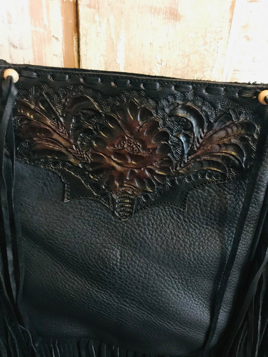 BLACK FRINGE TOOLED BAG