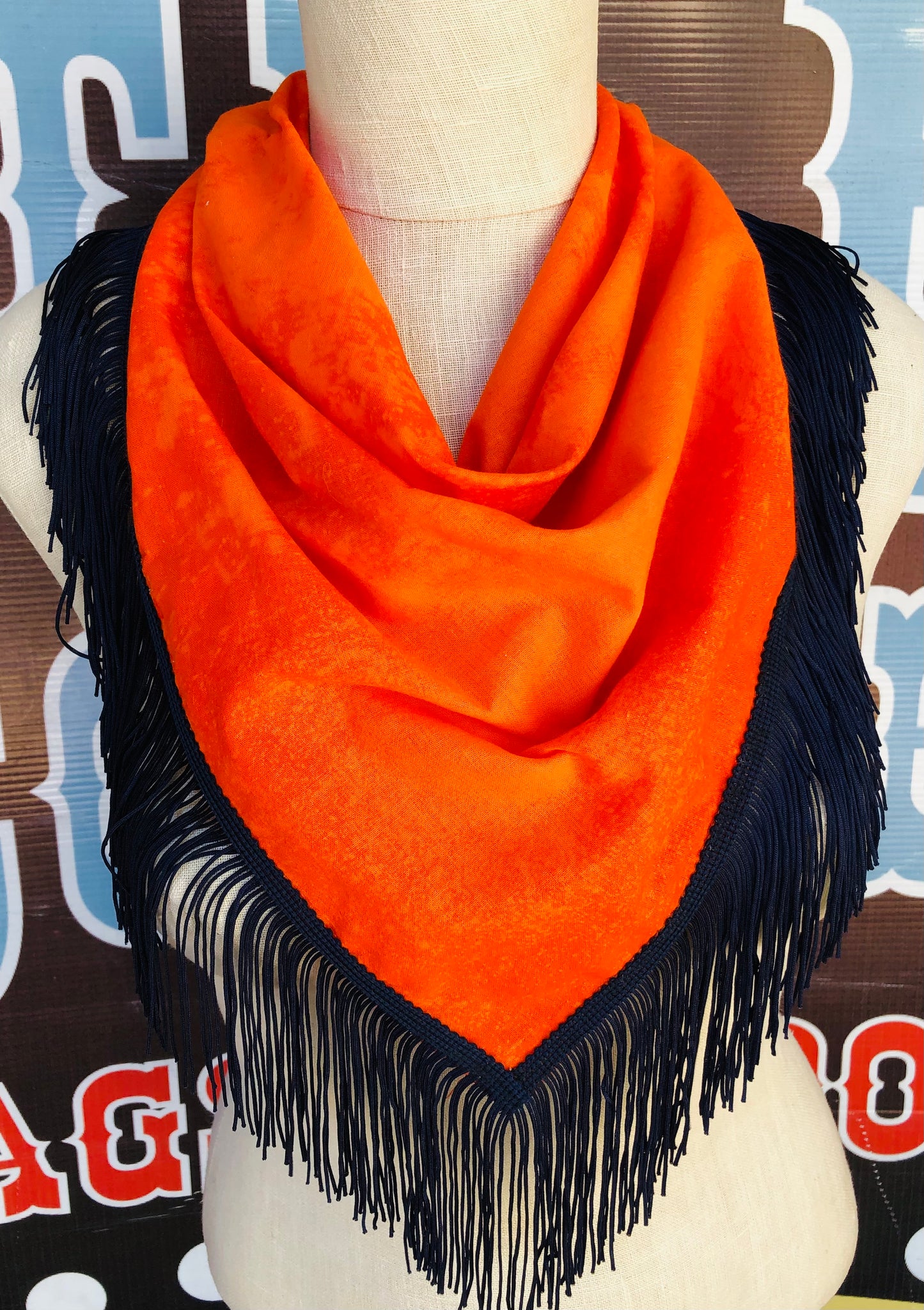 ORANGE BRIGHT FRINGE SCARF BANDANA