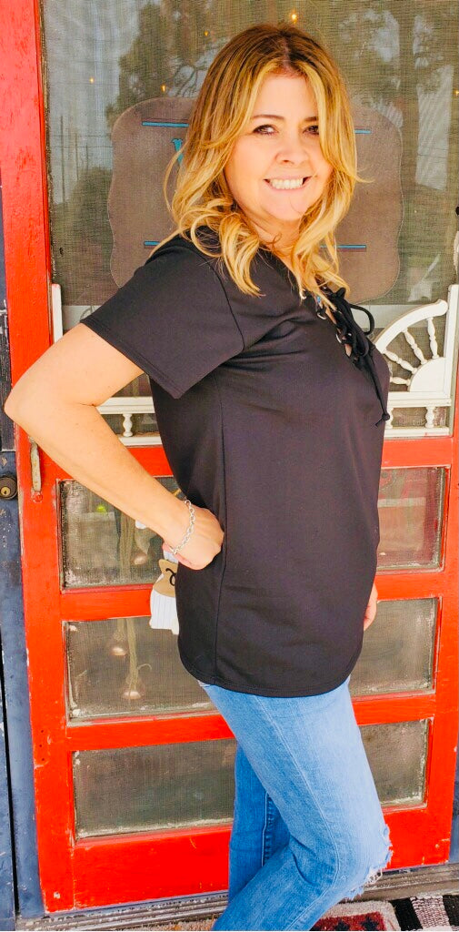 BLACK BETTY LACE UP TOP