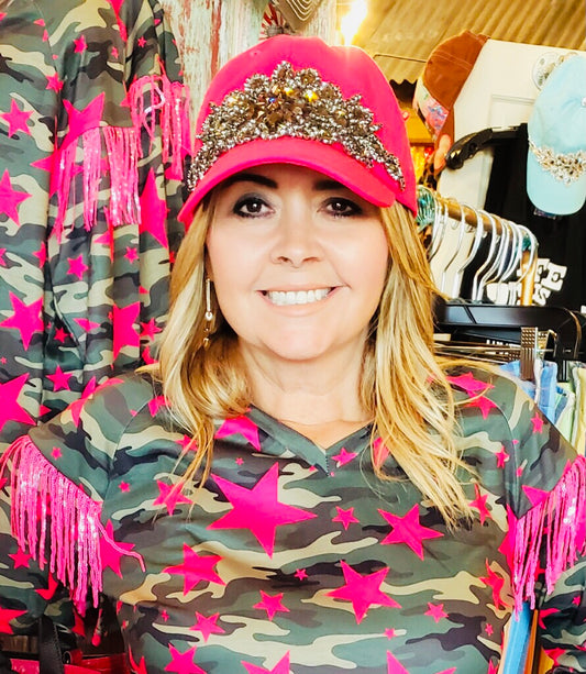 Hot Pink Rhinestone Baseball Cap