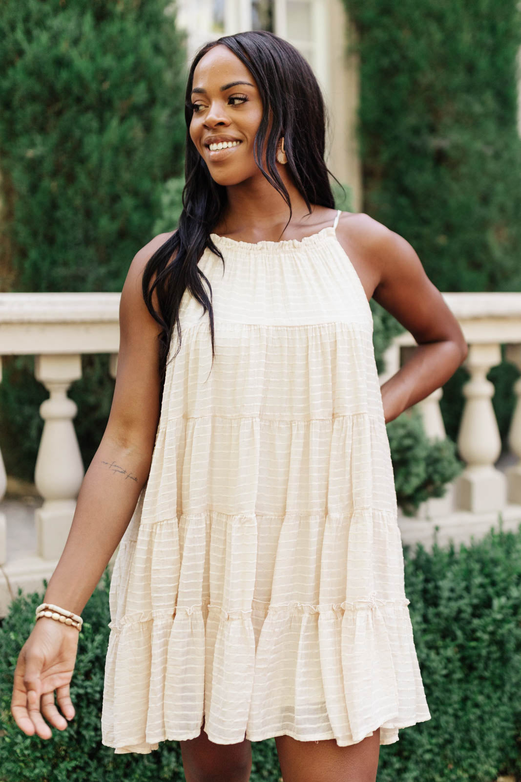 Tiered Halter Dress in Natural – White Rock Country Rags & Doodads LLC Tiered Halter Dress in Natural – White Rock Country Rags & Doodads LLC