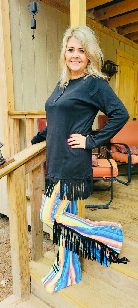 Black Fringe Tunic Style Top