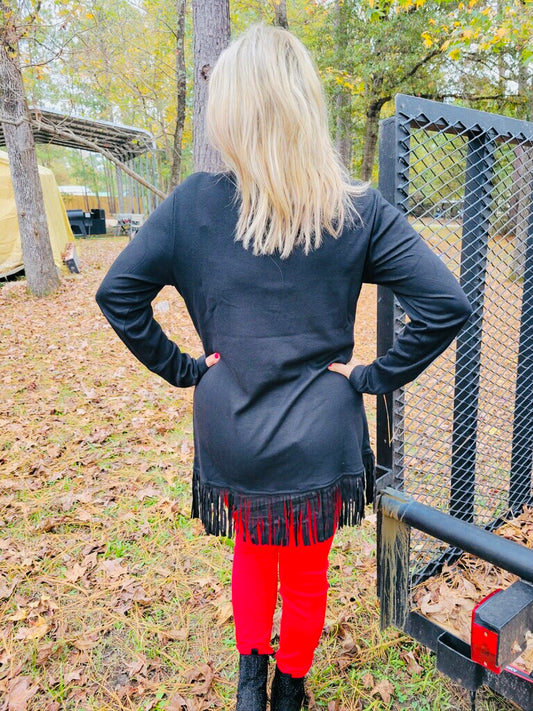 Black Fringe Tunic Style Top