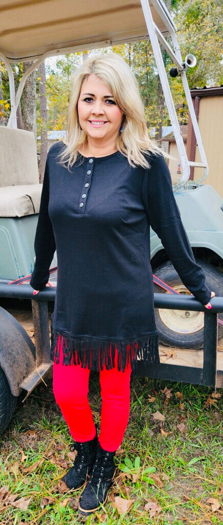 Black Fringe Tunic Style Top