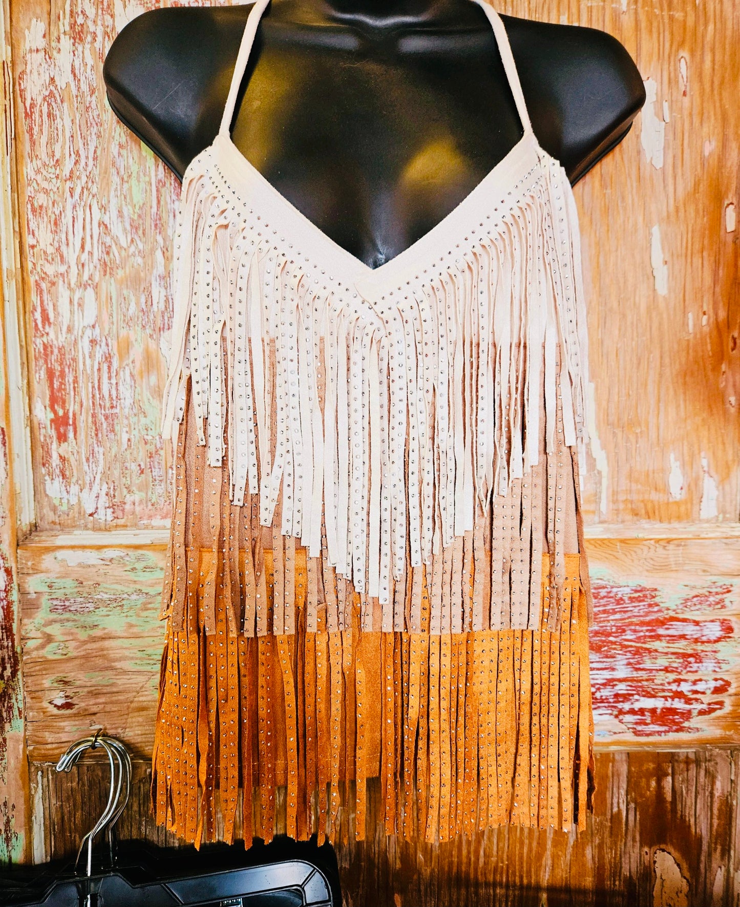 FARAH FRINGE CAMEL TOP