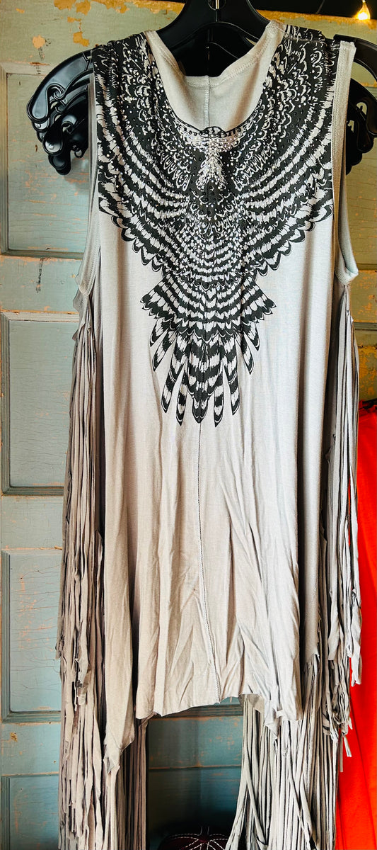 EAGLE PRINT FRINGE VEST