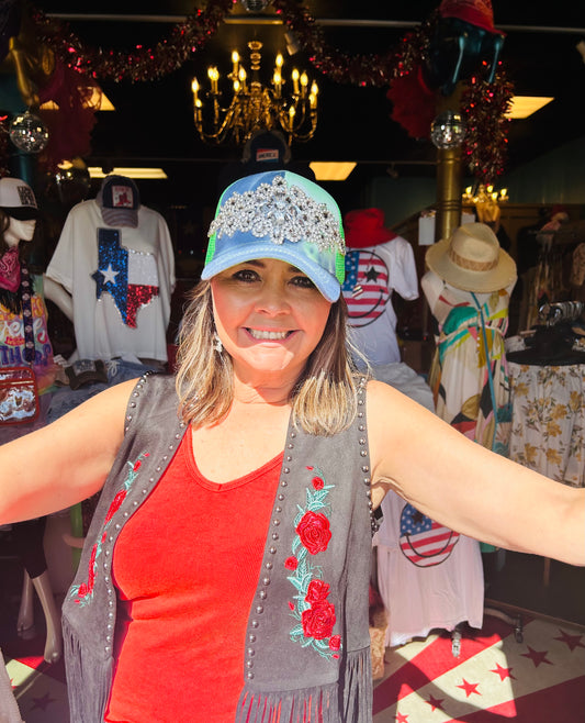 OCEAN BLUE SEQUIN TRUCKER CAP