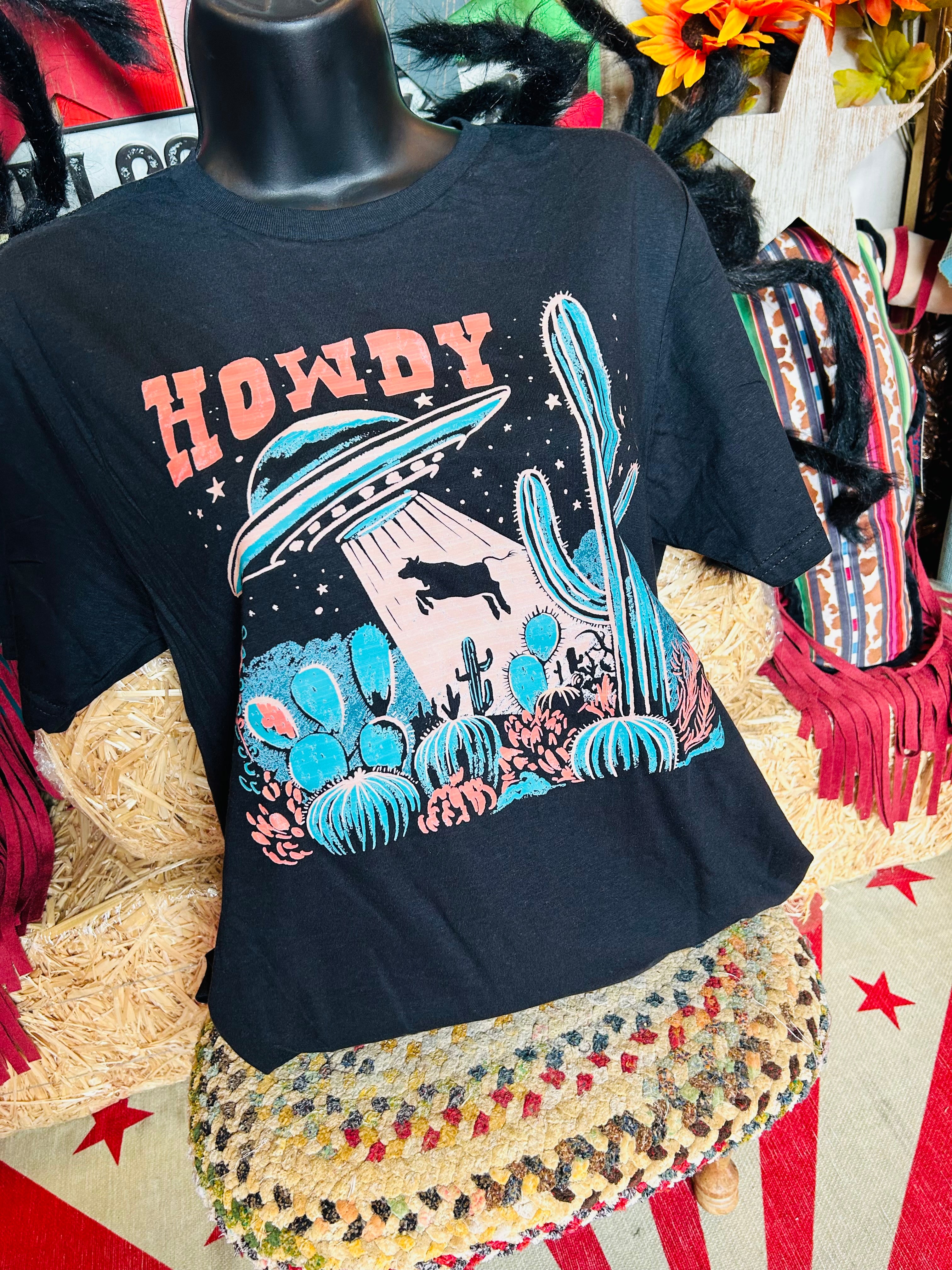 Space Ditz Rags HOWDY SPACE COW TEE – White Rock Country Rags & Doodads LLC