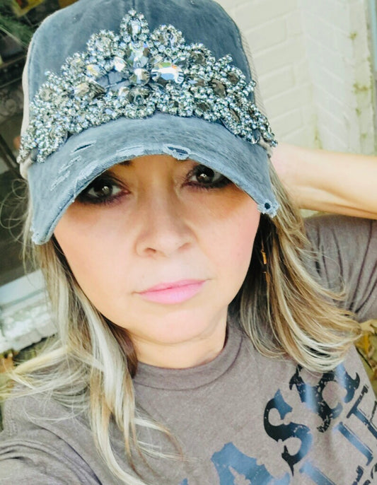 Dark Gray Bling Baseball Cap