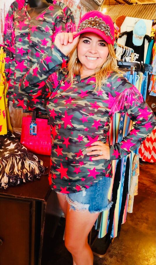 Neon Pink Camo Stars Top