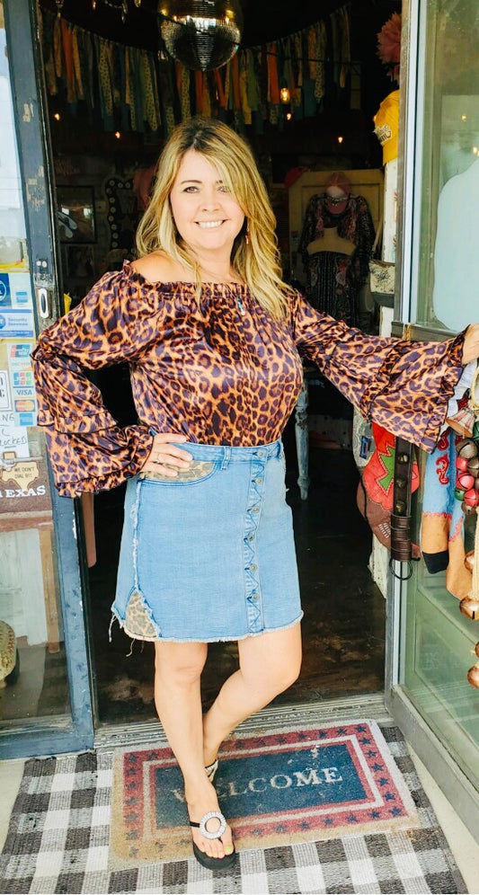 Leopard Denim  Skirt