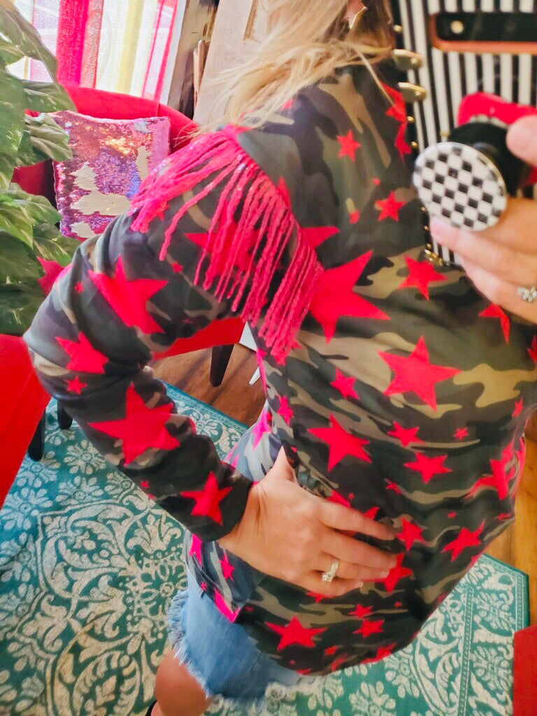 Neon Pink Camo Stars Top