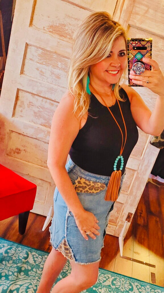 Leopard Denim  Skirt