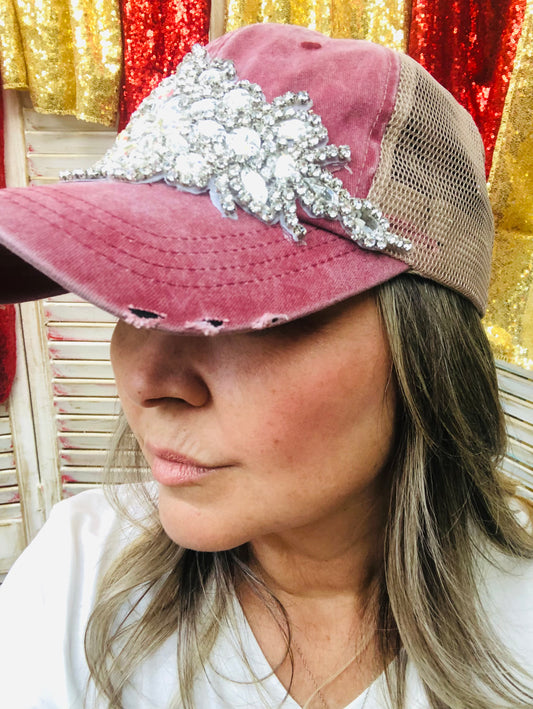 BURGUNDY  BLING BASEBALL CAP