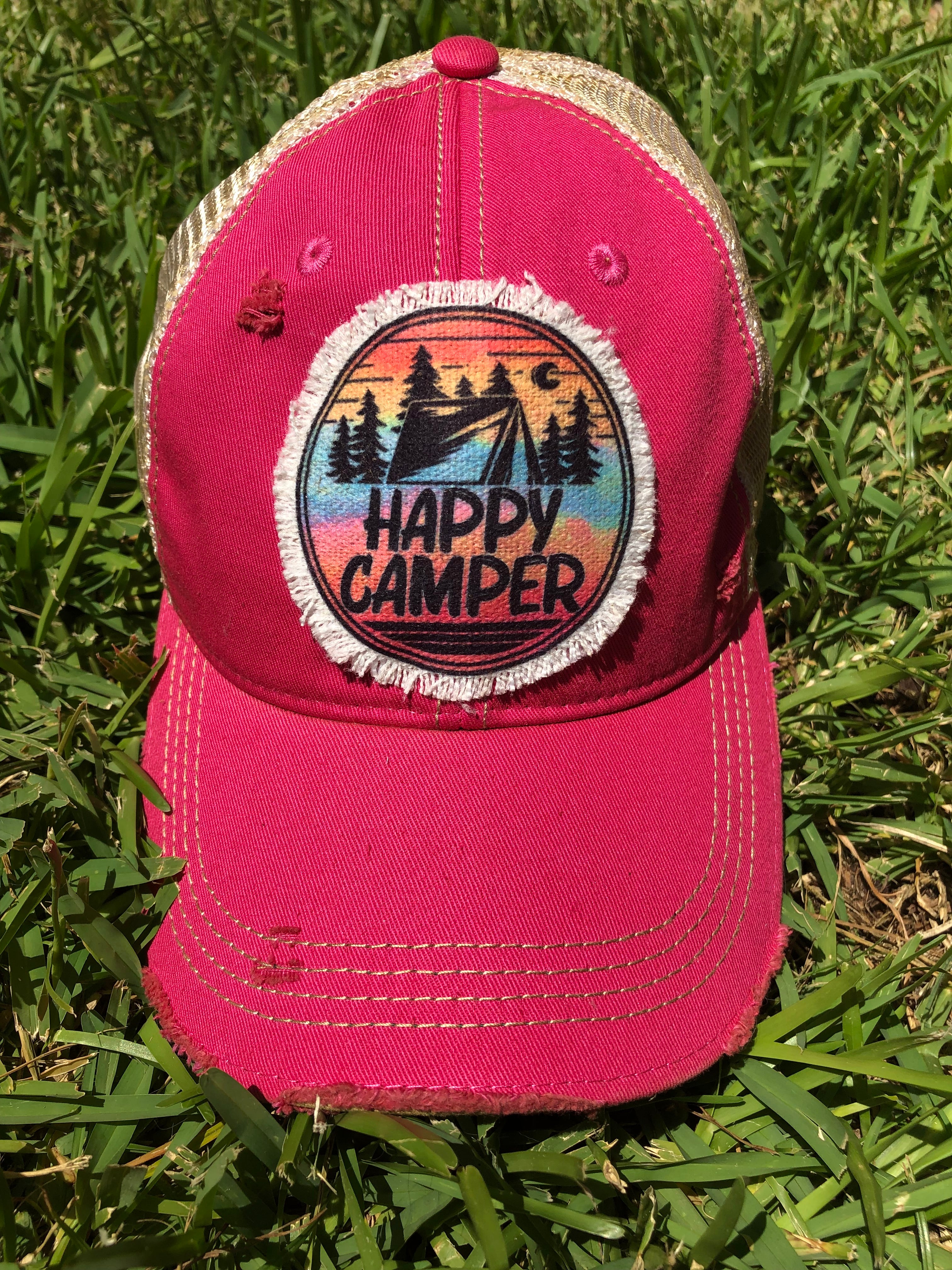 Pink Rv Hat Happy Camper Pink Baseball Cap – White Rock Country Rags & Doodads LLC