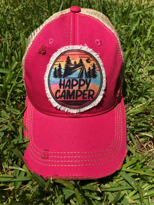 Happy Camper Pink Baseball Cap