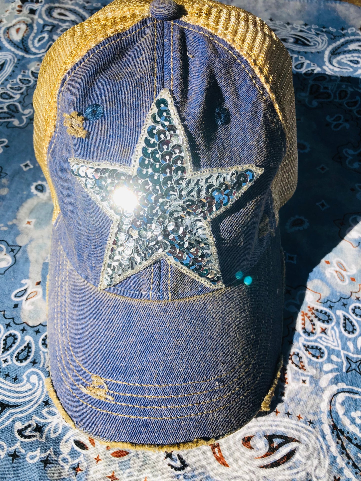 SILVER BLING STAR BASEBALL CAP