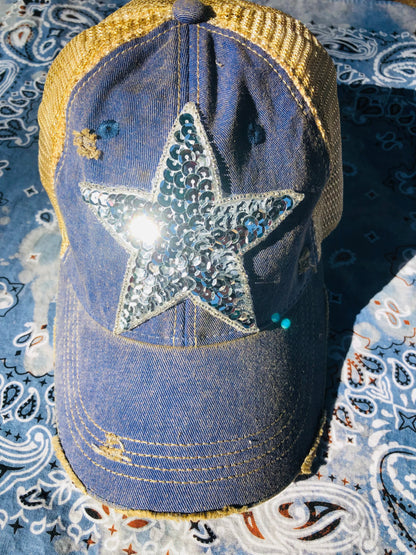 SILVER BLING STAR BASEBALL CAP