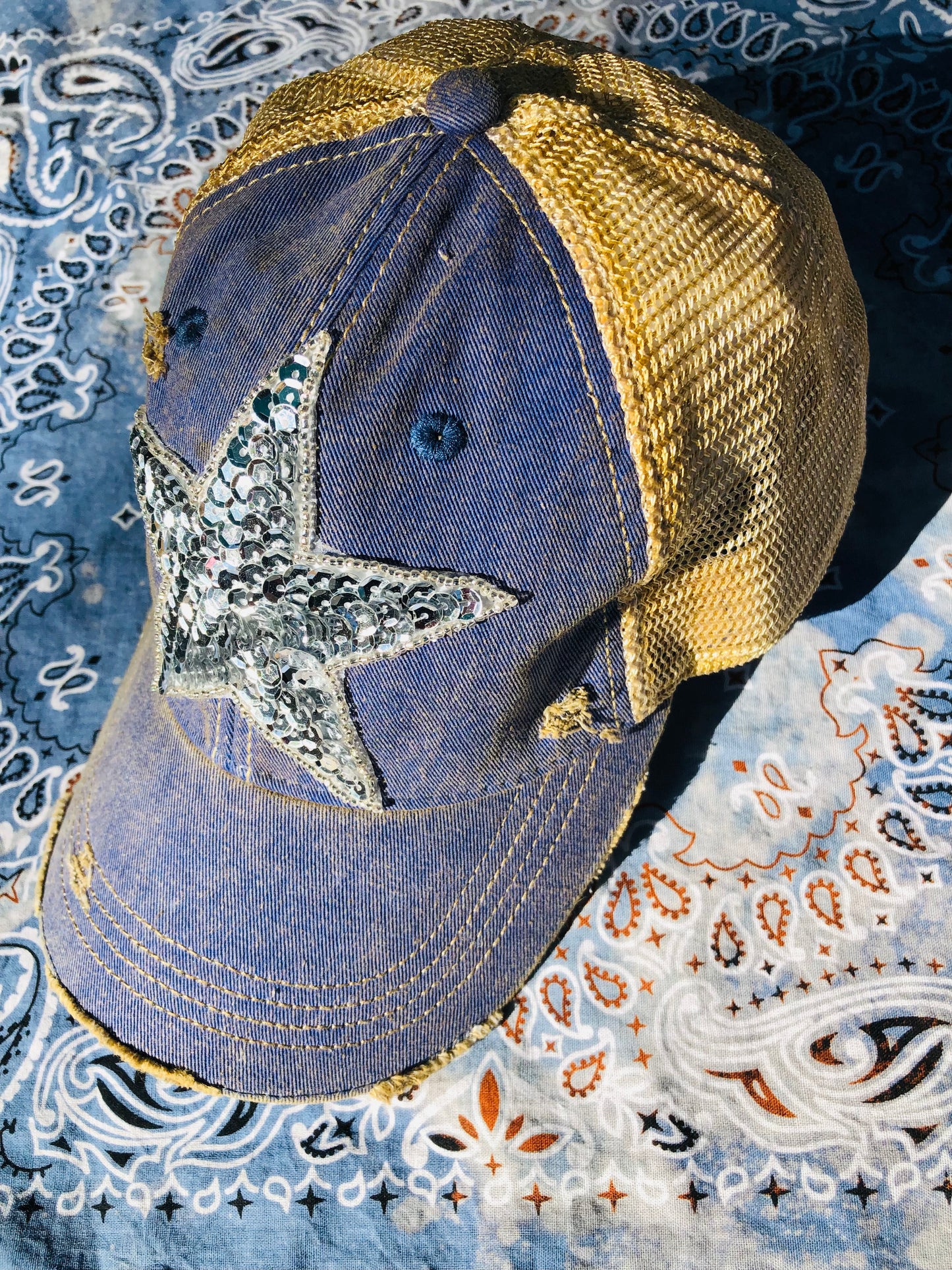 SILVER BLING STAR BASEBALL CAP