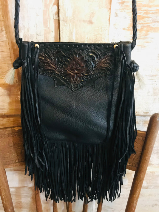 BLACK FRINGE TOOLED BAG