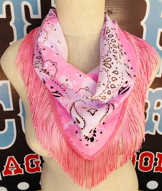 LIGHT PINK FRINGE SCARF BANDANA