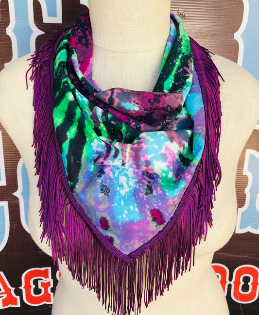 TIE DIE PURPLE FRINGE SCARF BANDANA