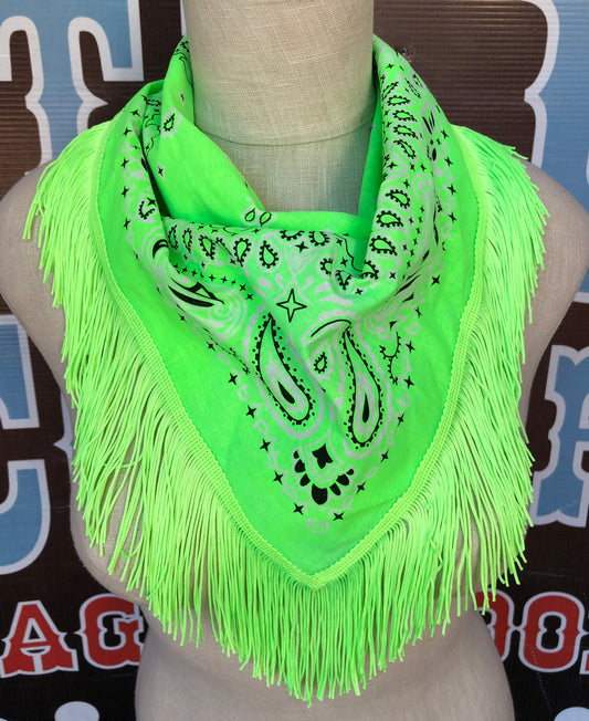 NEON GREEN FRINGE SCARF BANDANA