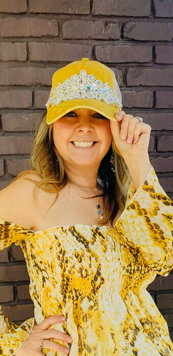 MUSTARD BLING BASE BALL CAP