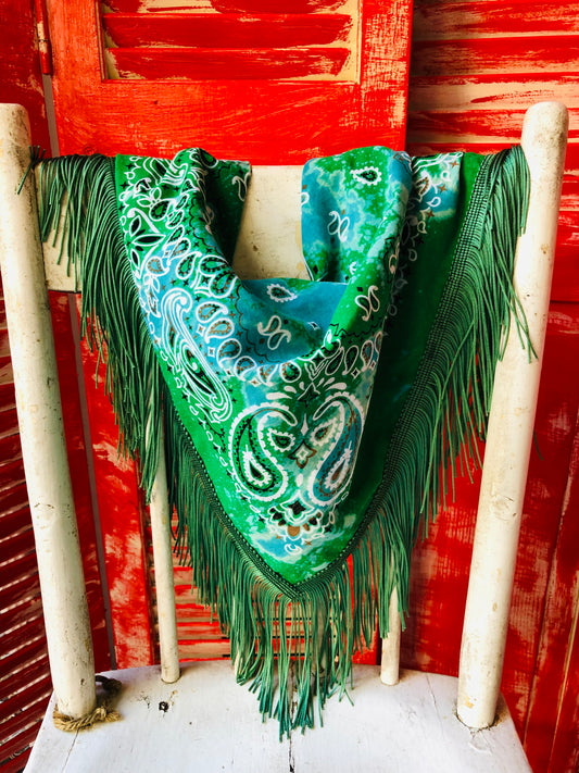 GREEN FRINGE SCARF BANDANA