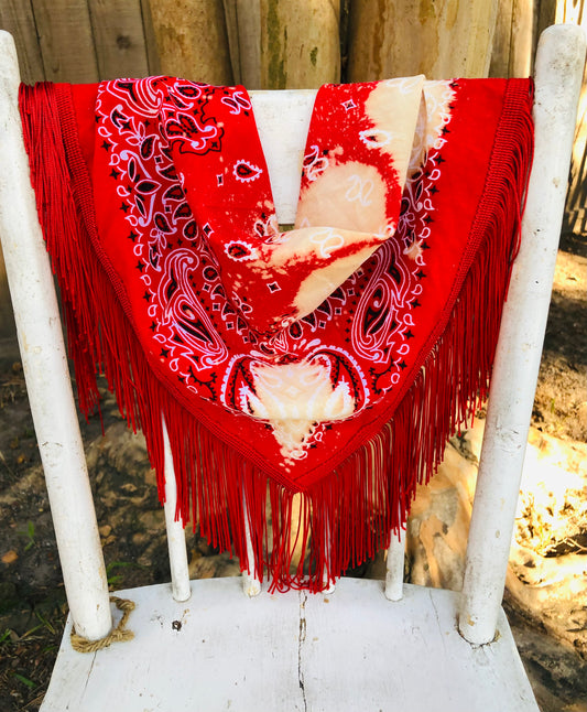RED FRINGE SCARF BANDANA