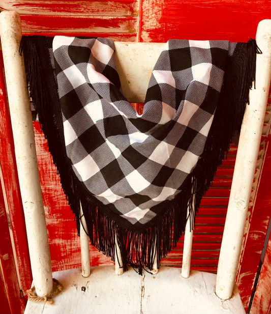 CHECKERED BOARD FRINGE BANDANA SCARF