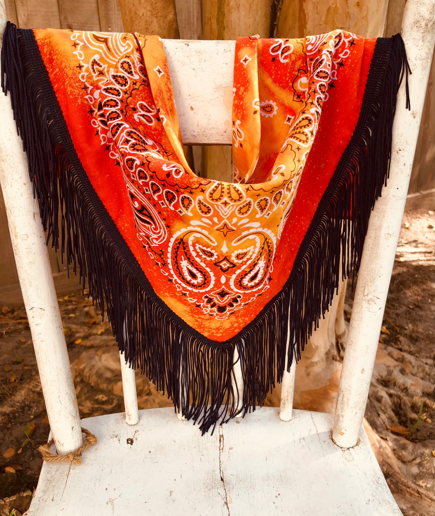 ORANGE NAVY FRINGE SCARF BANDANA