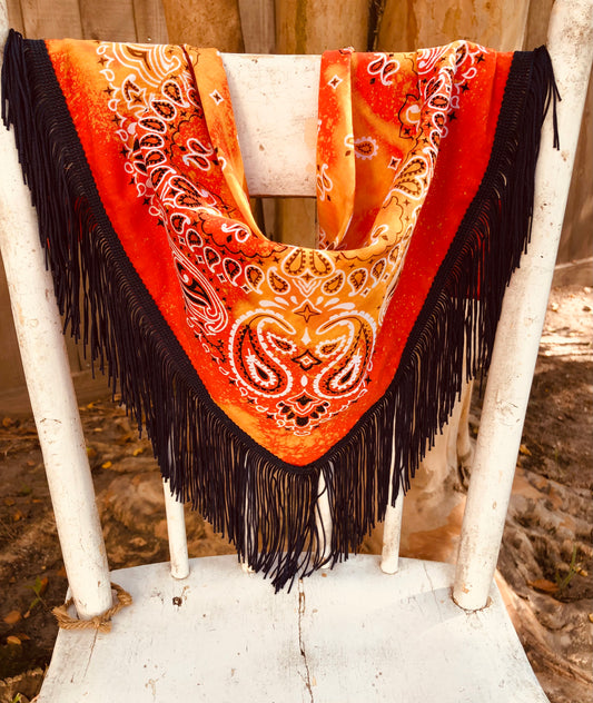 ORANGE NAVY FRINGE SCARF BANDANA