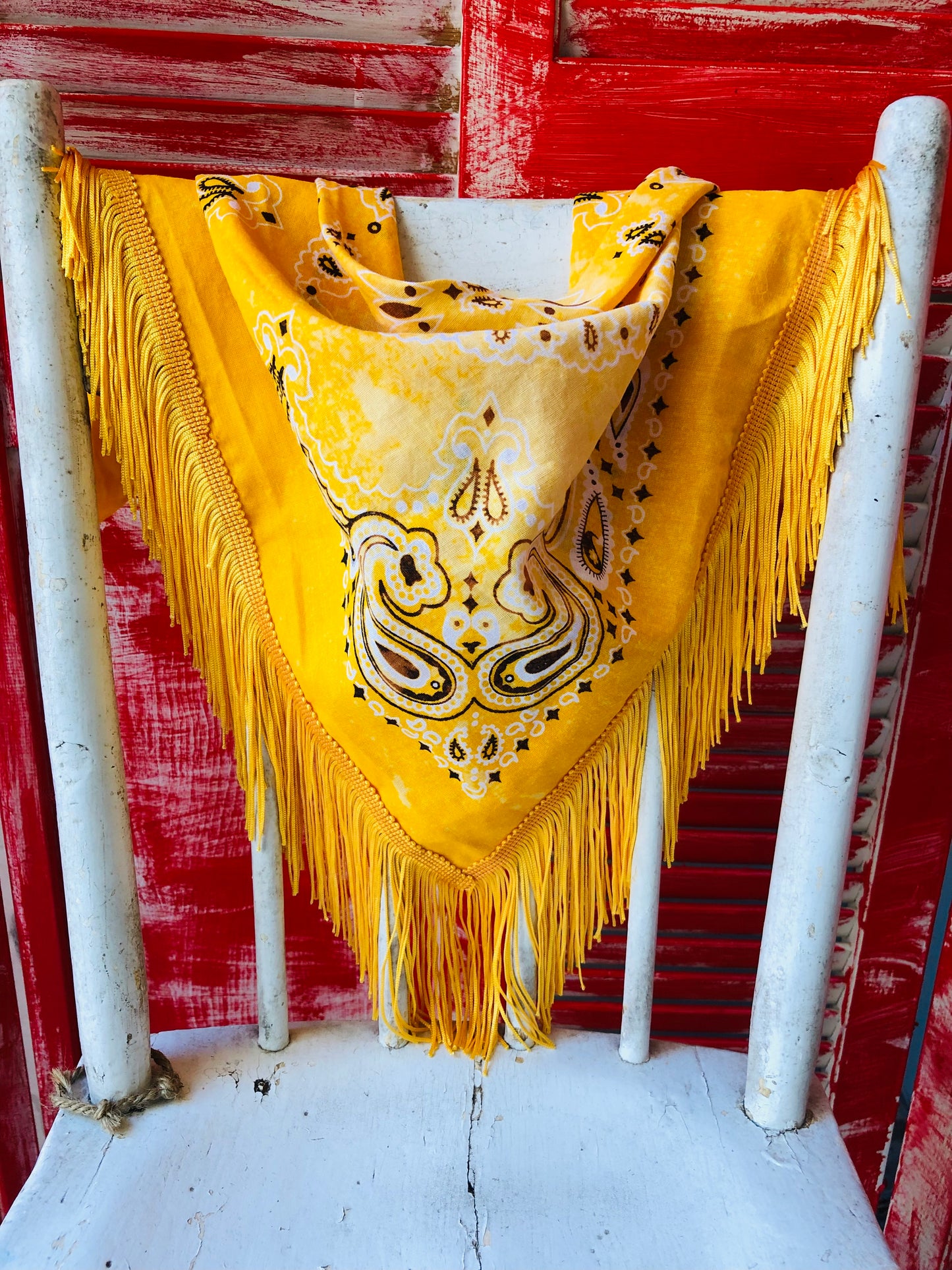 MUSTARD YELLOW FRINGE SCARF BANDANA