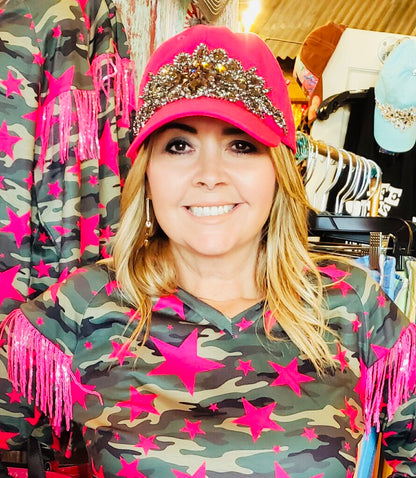 Hot Pink Rhinestone Baseball Cap