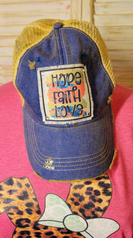 Hope Faith Love Bling Baseball Cap
